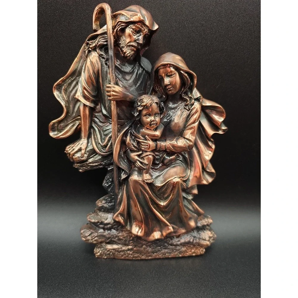 Vintage Baby Jesus, Joseph & Mary Solid Brass Copper Wall Plaque. AA